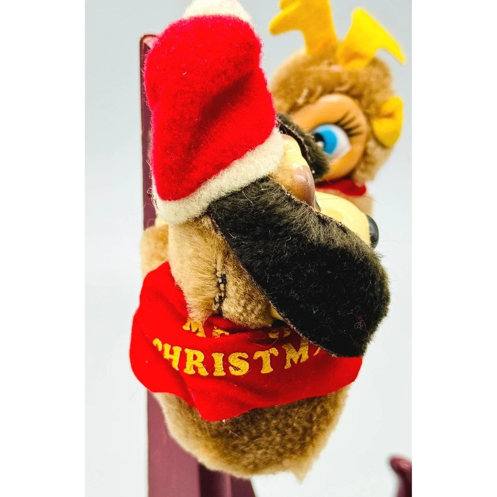 Clip On Pencil Hugger Plush Brown Christmas Dog and Reindeer Set pf 2 1980s